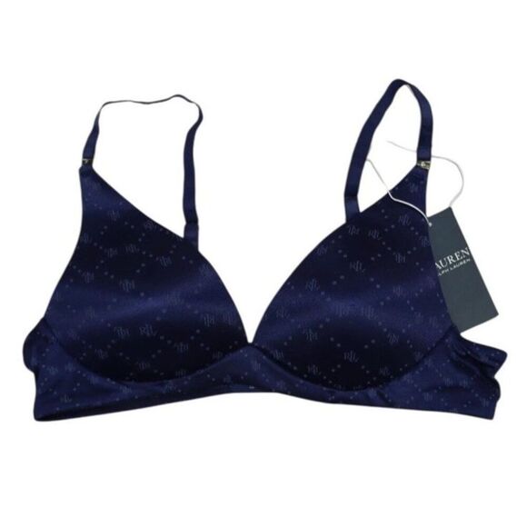 Ralph Lauren Comfort Collection RLL Logo Wireless T Shirt Bra Navy Blue 34C NWT - Picture 1 of 7